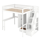 Full size Loft Bed with Bookshelf,Drawers,Desk,and Wardrobe-White - Home Elegance USA