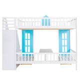 Full-Over-Full Bunk Bed with Changeable Table , Bunk Bed Turn into Upper Bed and Down Desk - Blue - Home Elegance USA