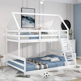 Twin over Full House Bunk Bed with Built-in Ladder,White - Home Elegance USA