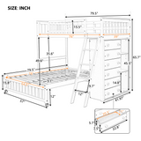 Wooden Twin Over Full Bunk Bed With Six Drawers And Flexible Shelves,Bottom Bed With Wheels,Gray(OLD SKU:LP000531AAE) - Home Elegance USA