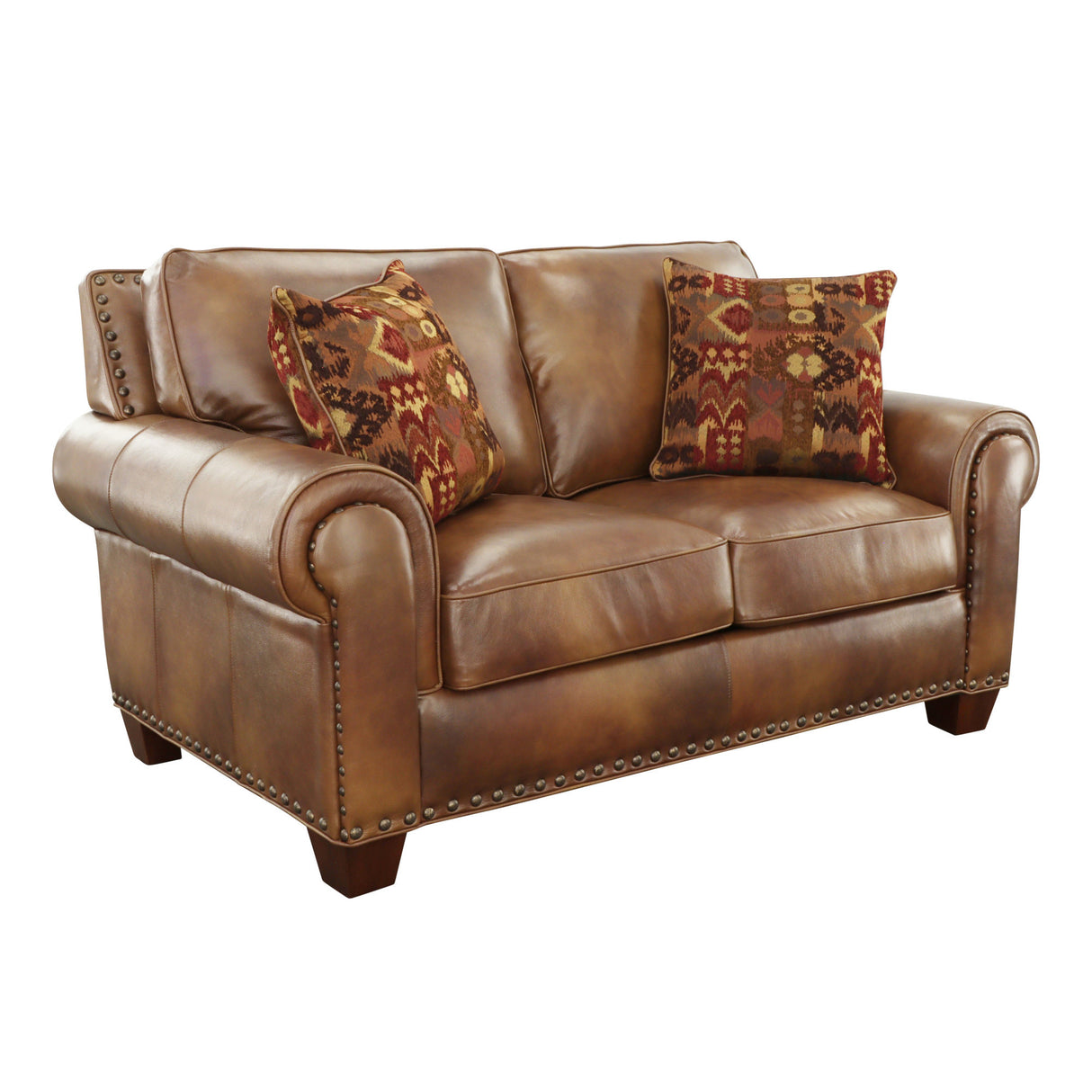 Rustic Leather Collection Loveseat - Premium Construction, Nail-Head Trim - Maximum Comfort and Style Home Elegance USA