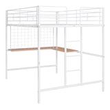 Full Metal Loft Bed with Desk and Metal Grid, White - Home Elegance USA