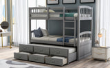 Twin Bunk Bed with Ladder, Safety Rail, Twin Trundle Bed with 3 Drawers for Bedroom, Guest Room Furniture(Gray)(OLD SKU :LP000071AAE) - Home Elegance USA