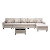 Nolan Beige Linen Fabric 6Pc Reversible Sectional Sofa Chaise with Interchangeable Legs, Pillows and Storage Ottoman - Home Elegance USA