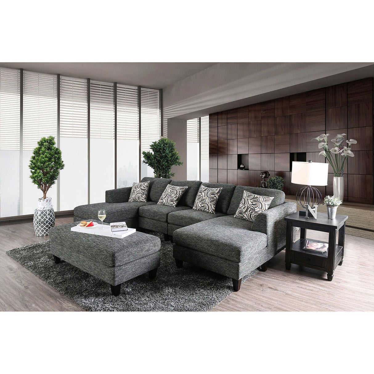 Lowry - Sectional & Ottoman - Gray - Home Elegance USA