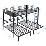 Full over Twin&Twin Size Bunk Bed with Built-in Shelf, Black - Home Elegance USA