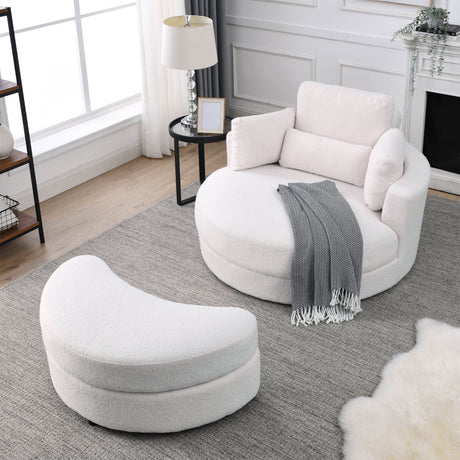 [Video] Welike Swivel Accent Barrel Modern Sofa Lounge Club Big Round Chair with Storage Ottoman Linen Fabric for Living Room Hotel with Pillows. *2PCS Home Elegance USA