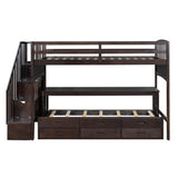 Stairway Twin XL Loft Bed with Twin Size Trundle and 3 Drawers, Storage, Desk, Espresso - Home Elegance USA