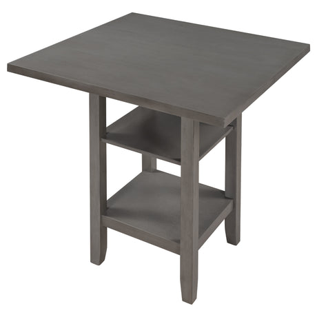 TREXM Square Wooden Counter Height Dining Table with 2-Tier Storage Shelving, Gray - Home Elegance USA