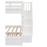 Stairway Full-Over-Full Bunk Bed with Twin size Trundle, Storage and Guard Rail for Bedroom, Dorm - White(OLD SKU :LP001210AAK) - Home Elegance USA