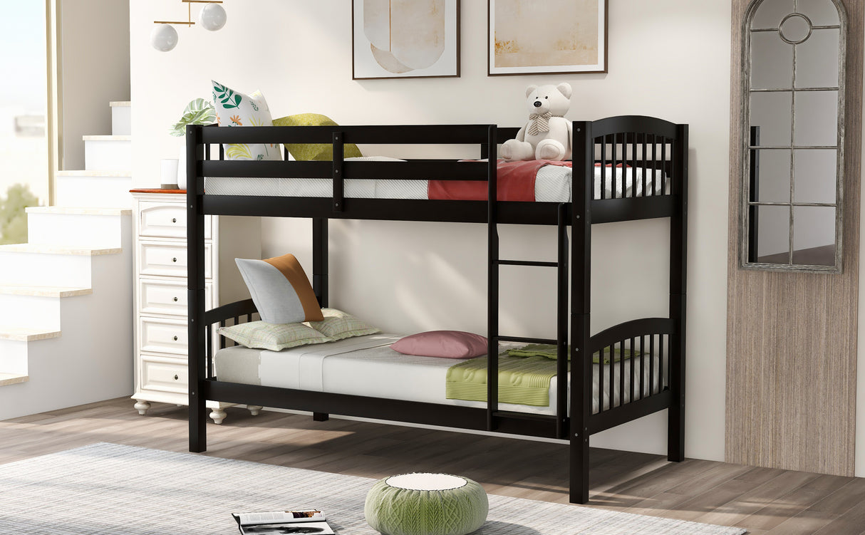 Twin Over Twin Bunk Bed with Ladder,Espresso ( OLD SKU: LP000066AAP) - Home Elegance USA