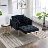 36.61'' Wide Modern Accent Chair With 3 Positions Adjustable Backrest, Tufted Chaise Lounge Chair, Single Recliner Armchair With Ottoman And Gold Legs For Living Room, Bedroom (Black) - Home Elegance USA