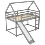 Twin Size Bunk House Bed with Slide and Ladder,Gray - Home Elegance USA