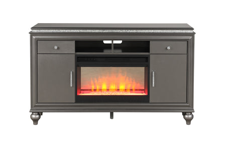 Ginger TV Stand With Electric Fireplace in Gun Metal Home Elegance USA