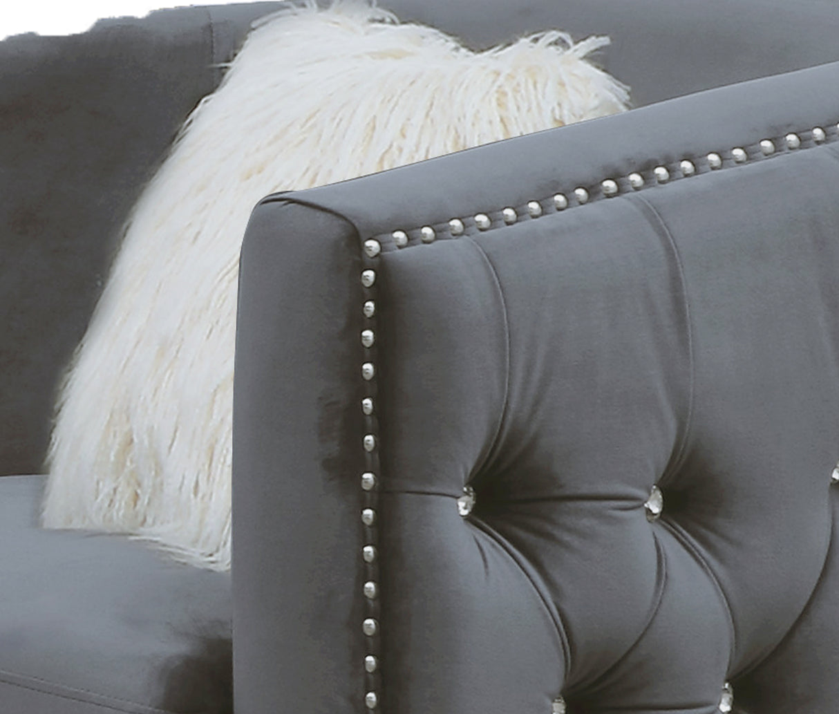 Afreen Button Tufted Chair Finished with Velvet Fabric Upholstery in Gray - Home Elegance USA