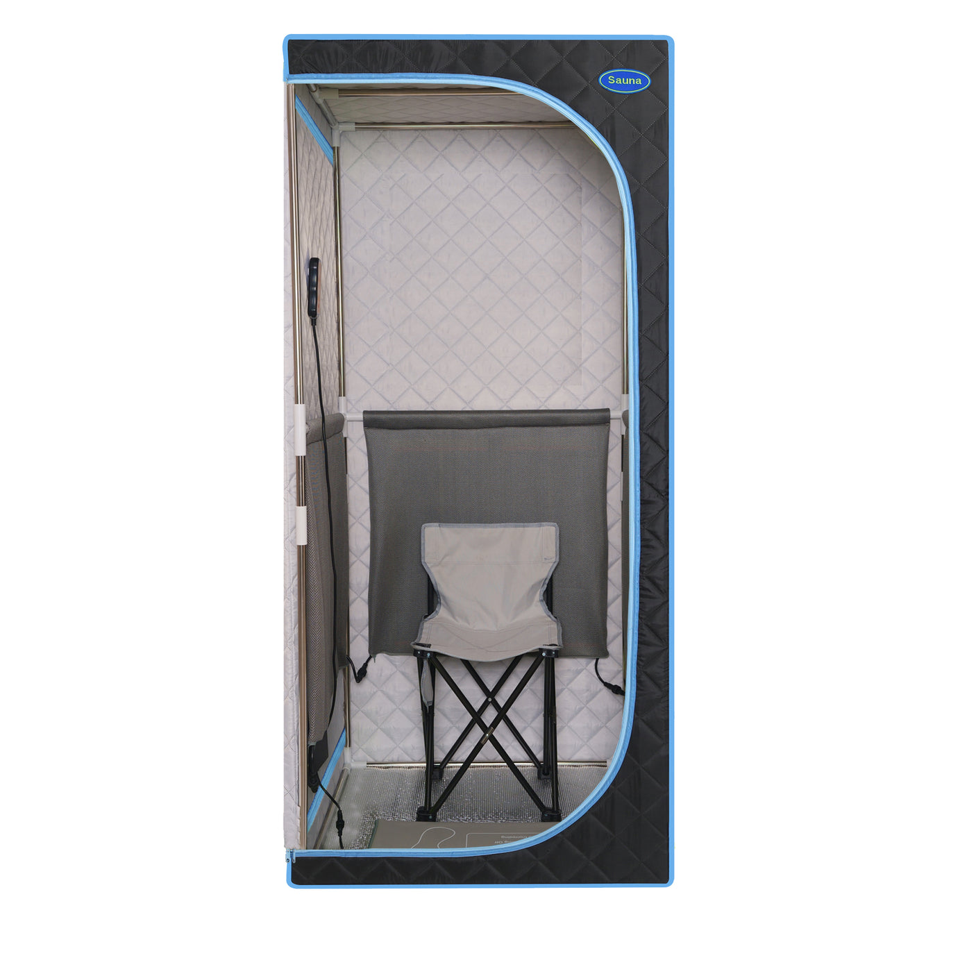 Portable Plus Type Full Size Far Infrared Sauna tent. Spa, Detox ,Therapy and Relaxation at home.Larger Space,Stainless Steel Pipes Connector Easy to Install.FCC Certification--Black(Blue binding)