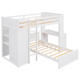 Twin size Loft Bed with a Stand-alone bed, Shelves,Desk,and Wardrobe-White - Home Elegance USA