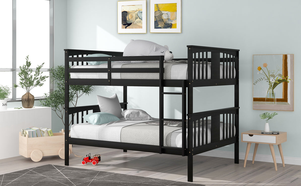 Full over Full Bunk Bed with Ladder for Bedroom, Guest Room Furniture-Espresso(OLD SKU :LP000203AAP) - Home Elegance USA