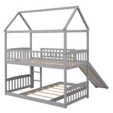 Twin Over Twin Bunk Bed with Slide, House Bed with Slide, Gray(OLD SKU: LT000214AAE) - Home Elegance USA