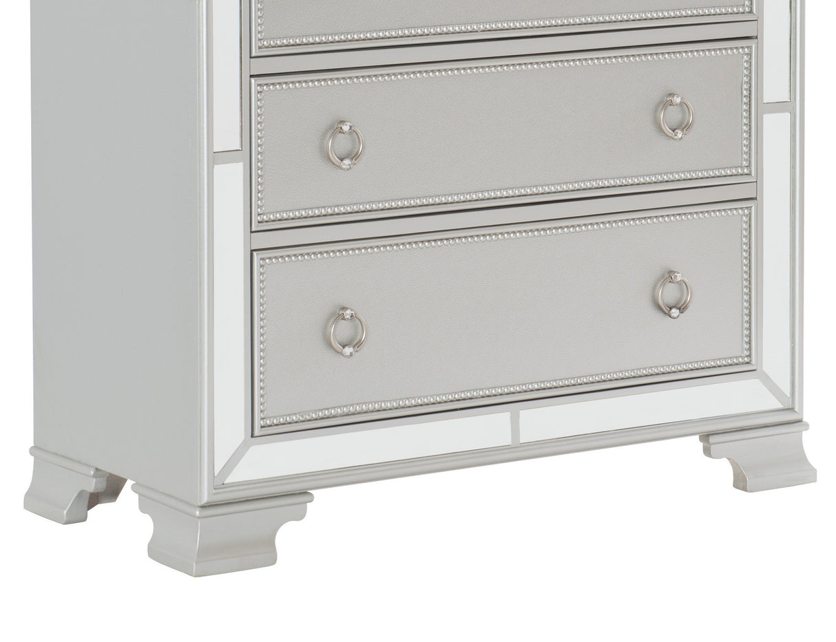 Modern Traditional Style 1pc Bedroom Chest of Drawers Embossed Textural Fronts Silver Finish - Home Elegance USA