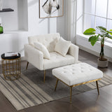 36.61'' Wide Modern Accent Chair With 3 Positions Adjustable Backrest, Tufted Chaise Lounge Chair, Single Recliner Armchair With Ottoman And Gold Legs For Living Room, Bedroom (Ivory) - Home Elegance USA