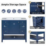 36" Bathroom Vanity with Sink Combo, One Cabinet and Three Drawers, Solid Wood and MDF Board, Blue - Bathroom Vanities - SY999505AAC - image - 4