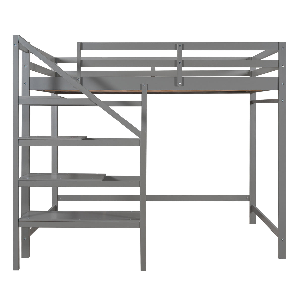 Full Size Loft Bed with Built-in Storage Staircase and Hanger for Clothes,Gray - Home Elegance USA