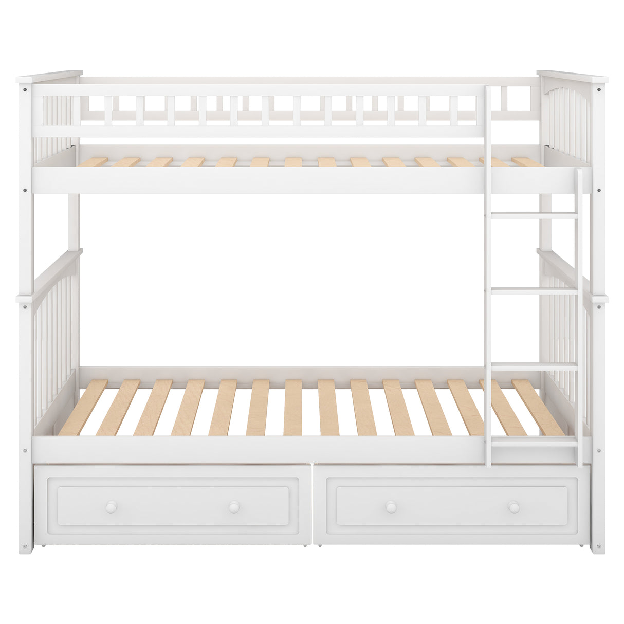 Twin over Twin Bunk Bed with Drawers, Convertible Beds, White - Home Elegance USA