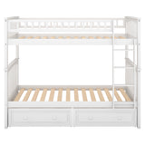 Twin over Twin Bunk Bed with Drawers, Convertible Beds, White - Home Elegance USA