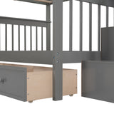 Stairway Full-Over-Full Bunk Bed with Drawer, Storage and Guard Rail for Bedroom, Gray color( old sku: LP000310AAE ) - Home Elegance USA