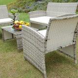 Outdoor Patio Furniture Set 4 Pieces Grey Sectional Sofa Sets PE Rattan Patio Conversation Set with Coffee Tables without Cushion