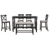 TREXM 6-Piece Counter Height Dining Table Set Table with Shelf 4 Chairs and Bench for Dining Room (Espresso) - Home Elegance USA