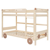 Twin Size Car-Shaped Convertible Bunk Bed, White, Natural+Brown - Home Elegance USA