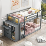 Twin over Twin Bunk Bed with Attached Cabinet and Shelves Storage ,Gray (OLD SKU:GX000513AAE) - Home Elegance USA