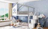 Stairway Twin-Over-Twin Bunk Bed,House Bed,Storage and Guard Rail,Gray Bed +White Stair - Home Elegance USA