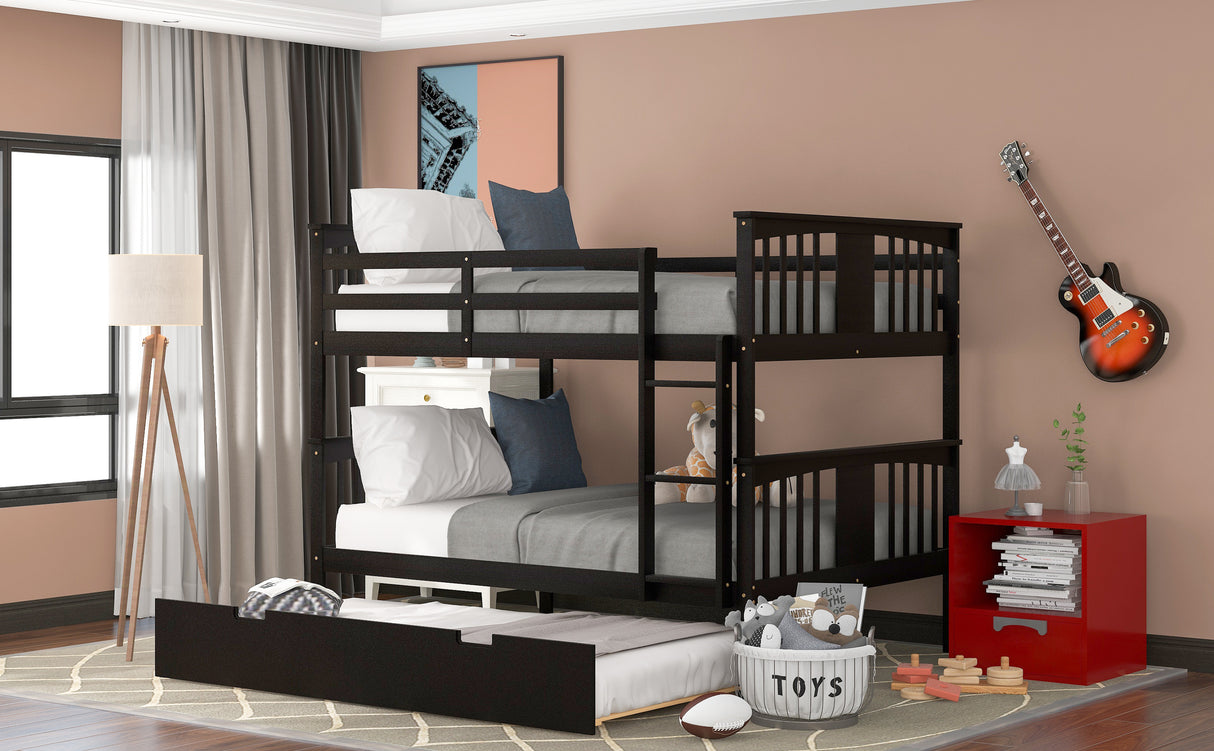 Full over Full Bunk Bed with Twin Size Trundle and Ladder-White(Old SKU: LP000204AAP) - Home Elegance USA