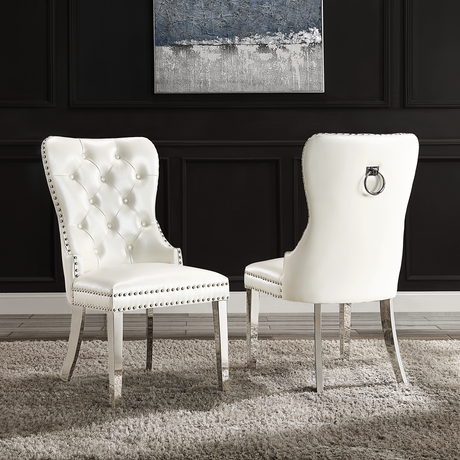 Modern Leatherette Dining Chairs Set of 2, Tufted Accent Upholstered Chairs Wingback Armless Side Chair - Home Elegance USA