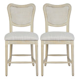 Farmhouse Dining Room Accent Chairs French Distressed Bedroom Barstools with Round Rattan Back Elegant Kitchen Chairs Side Chair, Set of 2 , Rattan Back in Beige - Home Elegance USA