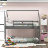 Twin over Twin Low Bunk Bed, House Bed with Ladder , Gray(OLD SKU:WF197808AAE) - Home Elegance USA