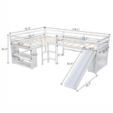 Twin Size L-Shaped Loft Bed with Movable Two-Tier Shelves and Slide,White - Home Elegance USA