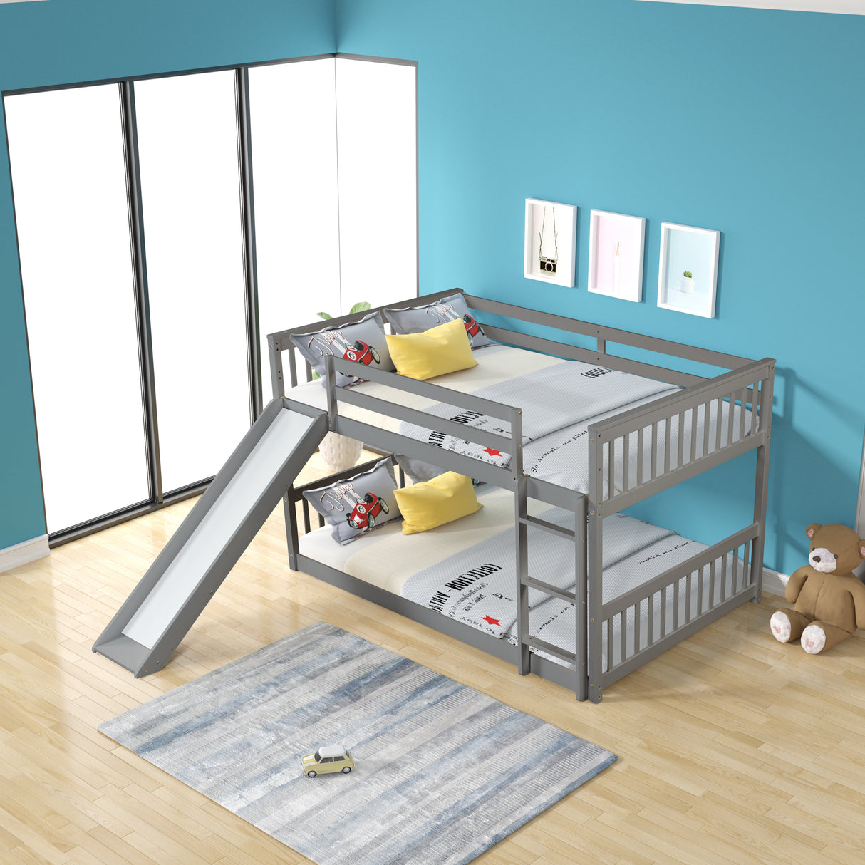 Full over Full  bunk bed with Slide - Home Elegance USA