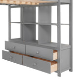 Full Size Loft Bed with Built-in Desk with Two Drawers, and Storage Shelves and Drawers,Gray - Home Elegance USA