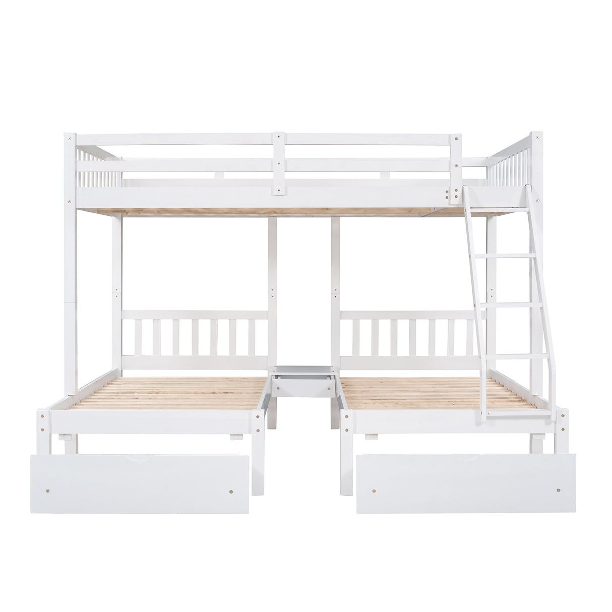 Full Over Twin & Twin Bunk Bed, Wood Triple Bunk Bed with Drawers and Guardrails, White (OLD SKU: LP000143AAK) - Home Elegance USA