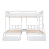 Full Over Twin & Twin Bunk Bed, Wood Triple Bunk Bed with Drawers and Guardrails, White (OLD SKU: LP000143AAK) - Home Elegance USA