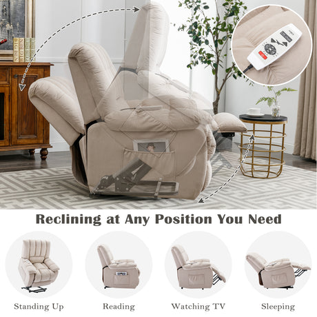 Massage Recliner Chair Electric Power Lift Recliner Chairs with Heat, Vibration, Side Pocket for Living Room Bedroom, Beige Home Elegance USA