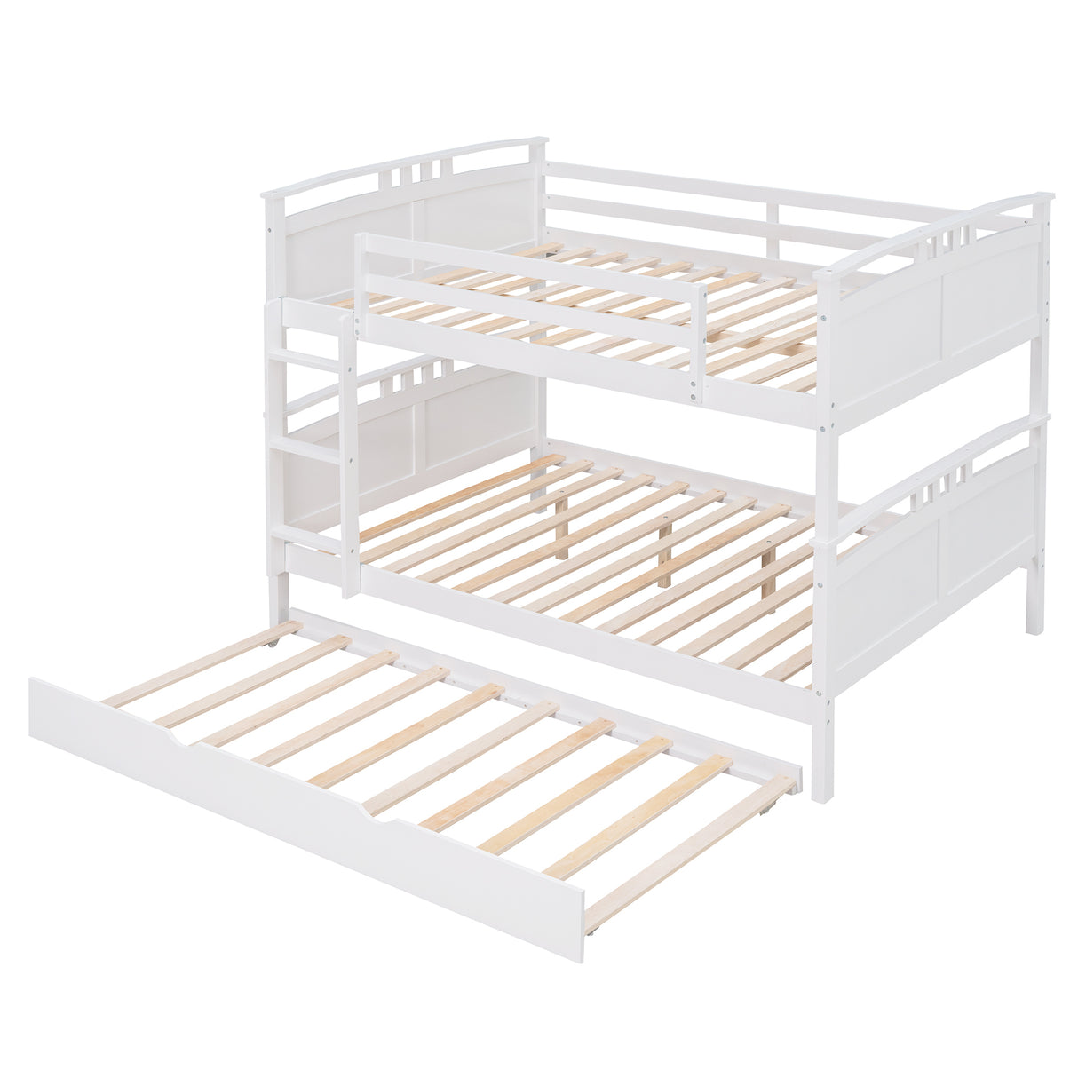 Full-Over-Full Bunk Bed with Twin size Trundle , Separable Bunk Bed for Bedroom - White - Home Elegance USA