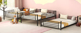 Full-Full-Full Metal  Triple Bed  with Built-in Ladder, Divided into Three Separate Beds,Black - Home Elegance USA