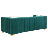 A modern channel sofa take on a traditional Chesterfield,Dark Green color,3 Seater | Home Elegance USA