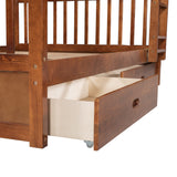 Full-Over-Full Bunk Bed with Ladders and Two Storage Drawers (Walnut) - Home Elegance USA