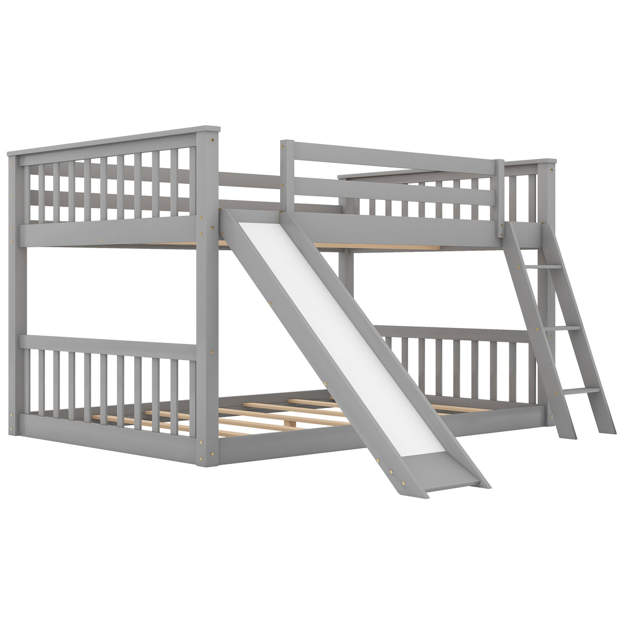 Full over Full Bunk Bed with Convertible Slide and Ladder, Gray - Home Elegance USA